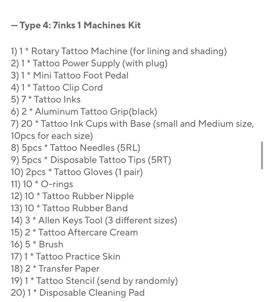 Complete Tattoo Kit Rotary Machine Power Supply 7 Inks Needle Set Beginner