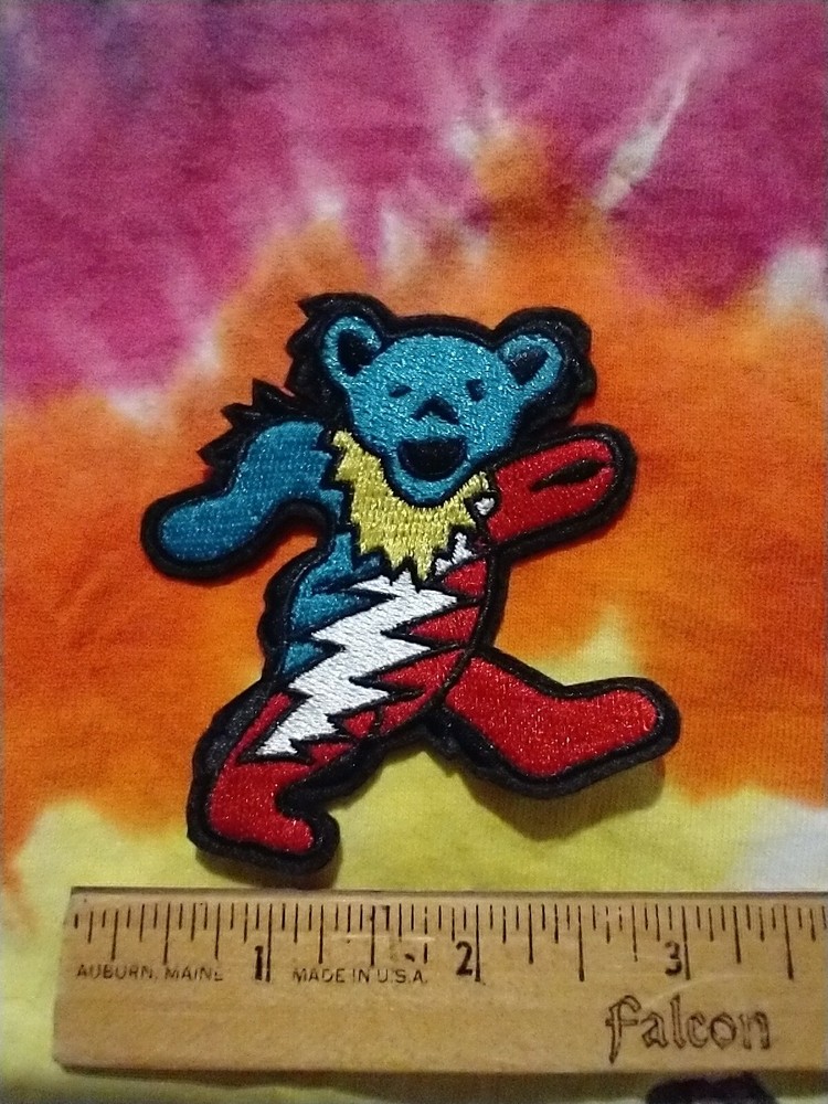 Grateful Dead Dancing Bear Lightning Bolt 3 x 2.5 Inch Iron On Patch