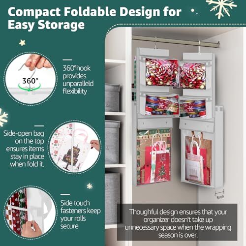 Wrapping Paper Organizer Storage, Double-Sided Hanging Gift Wrap Roll Holder