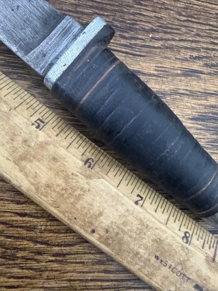 Vtg KINFOLKS Leather Washer Handle Fixed Blade Knife WW2 Used