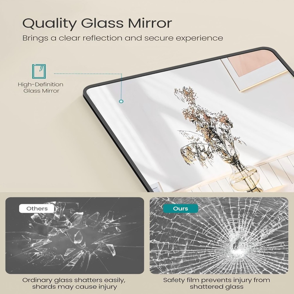 59"x 16" Rectangular Full Length Mirror W/ Round Edge Floor Mirror W/ Aluminum