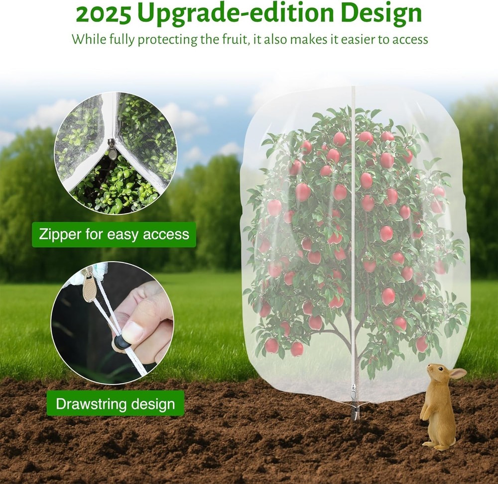 Breathable 3pk Fruit Tree Netting with Adjustable Drawstring - Protects Berries