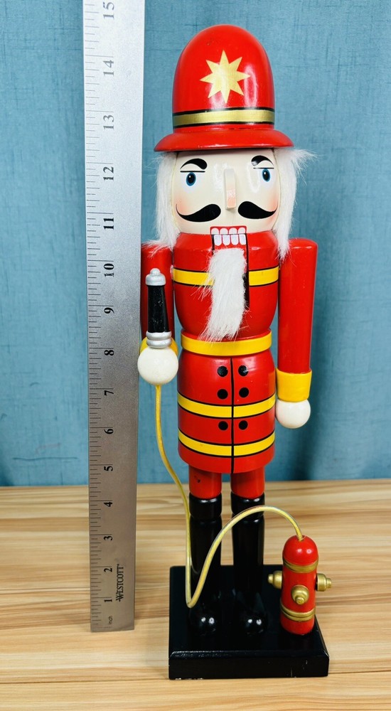 15” Christmas Nutcracker Red Fireman Fire Captain With Water Hose