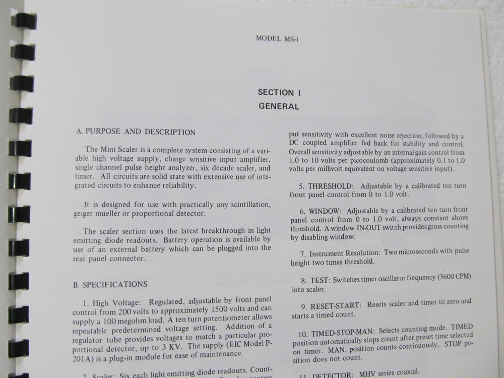 EBERLINE LABORATORY Mini Scaler MS-1 TECHNICAL MANUAL 1974