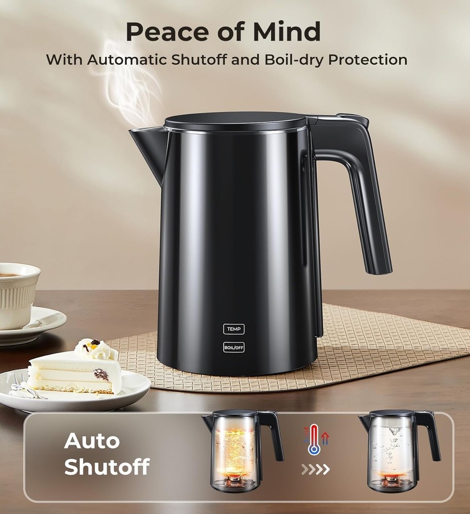 Electric Kettle 1.0L | 7 Temp Control, Cool Touch, Keep Warm, Auto Shut-Off