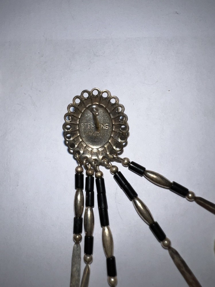 Sterling Silver Black Onyx Tassel Dangle Post Earrings