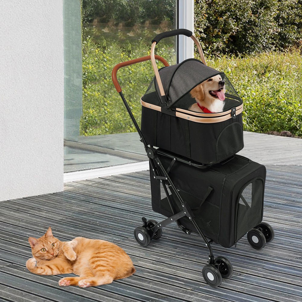 2-Tiers Small & Medium Dogs Stroller Dog & Cat Stroller Pet Stroller Foldable