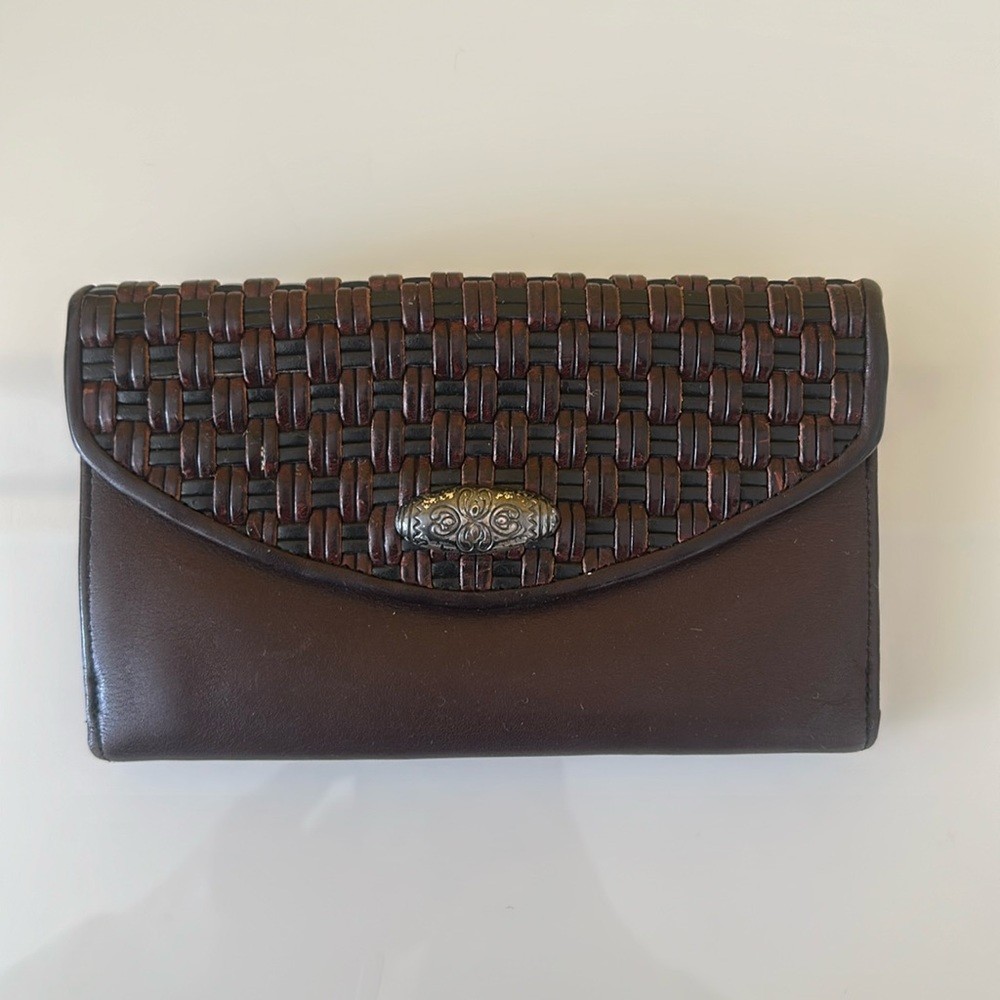 Brighton Woven Flap Brown Leather Wallet