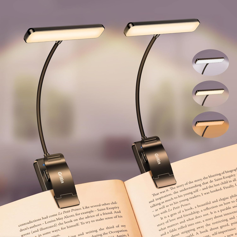 2 Pack 19 LED Rechargeable Book Light for Reading in Bed with Memory Function-Ey