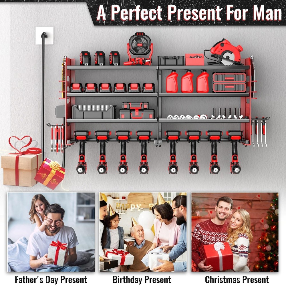 Large Power Tool Organizer Wall Mount with Charging Station, 4 Layer Heavy Du...