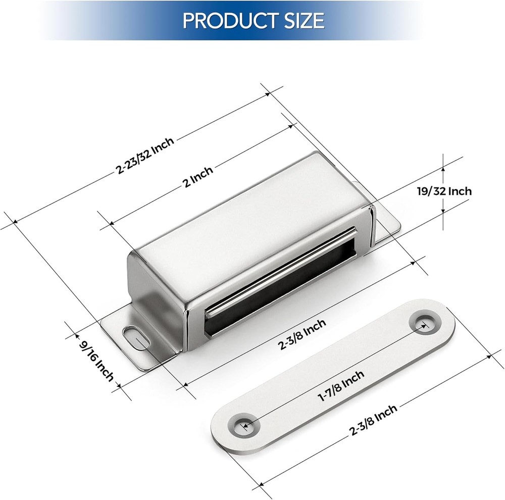 Wardrobe Closet Magnetic Latch 60lbs Silver 4 Pack