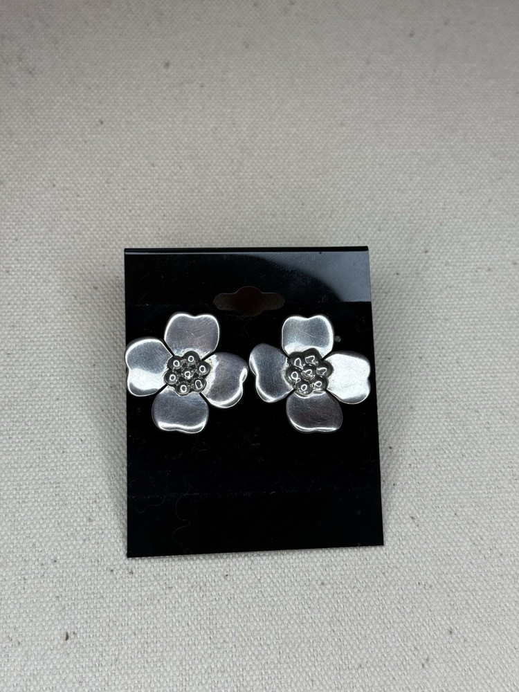 Sterling Silver 925 Flower Stud Earrings Butterfly Closure