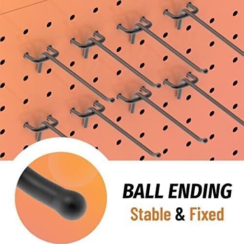 Black Pegboard Hooks - 6 Inch, 25PC, Heavy Duty, Rust Resistant, Wall Mount