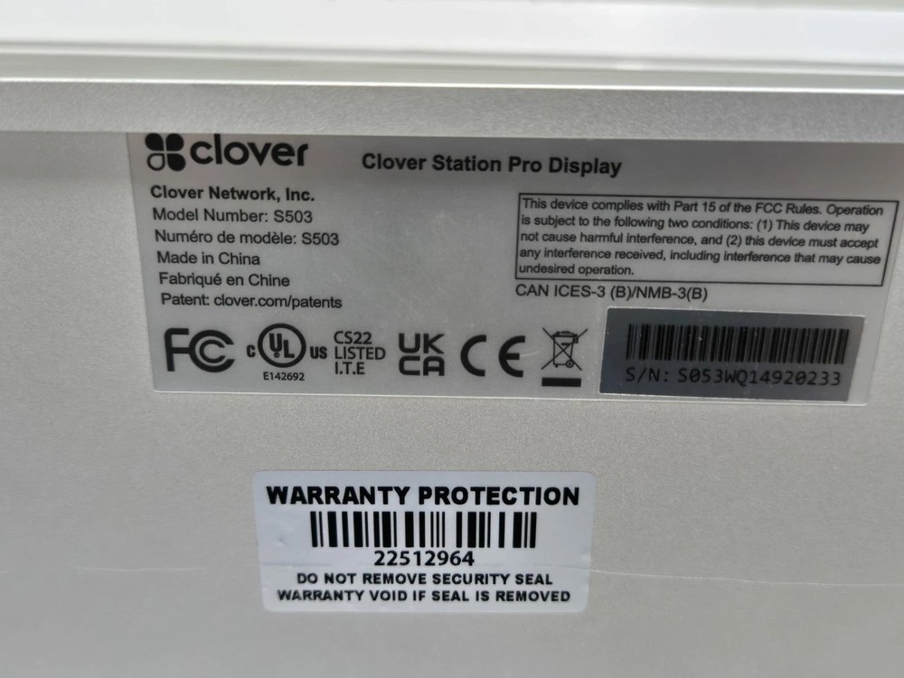 Clover Station Pro S503 POS System Display