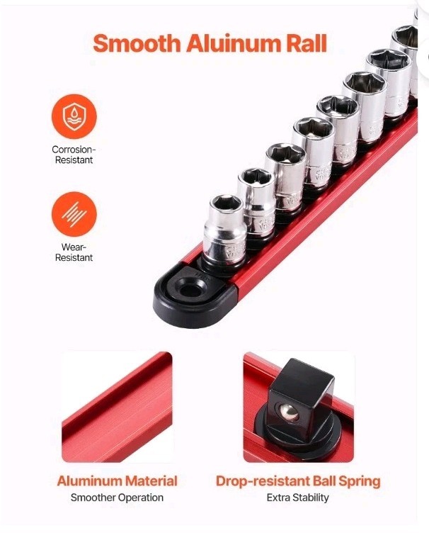 VEVOR Socket Organizer Rail Set, 3PCS Metric & SAE Aluminum Socket...