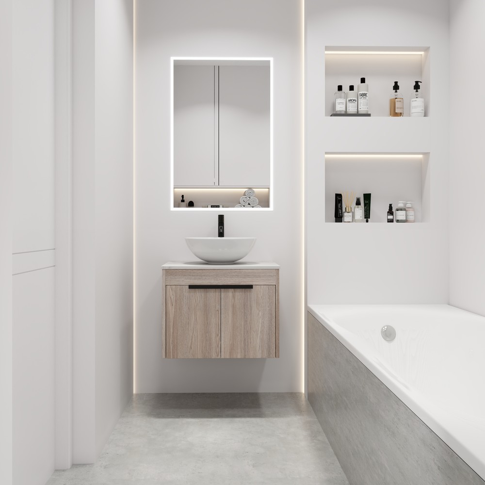 24" Floating Wall Mount Bathroom Vanity Cabinet With Ceramic Basin Set 2 Doors A