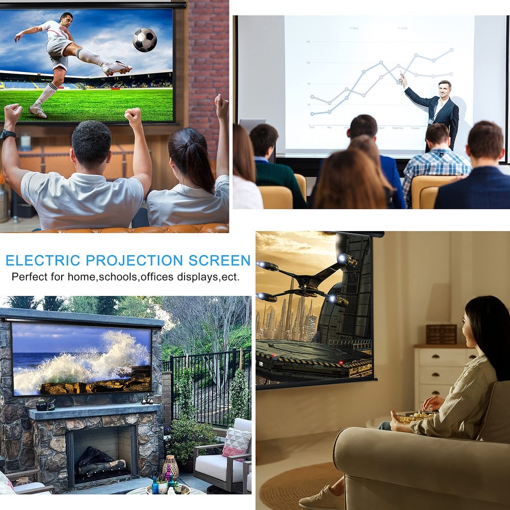 120" Motorized Projector Screen Electric Diagonal Automatic Projection 4:3 HD...