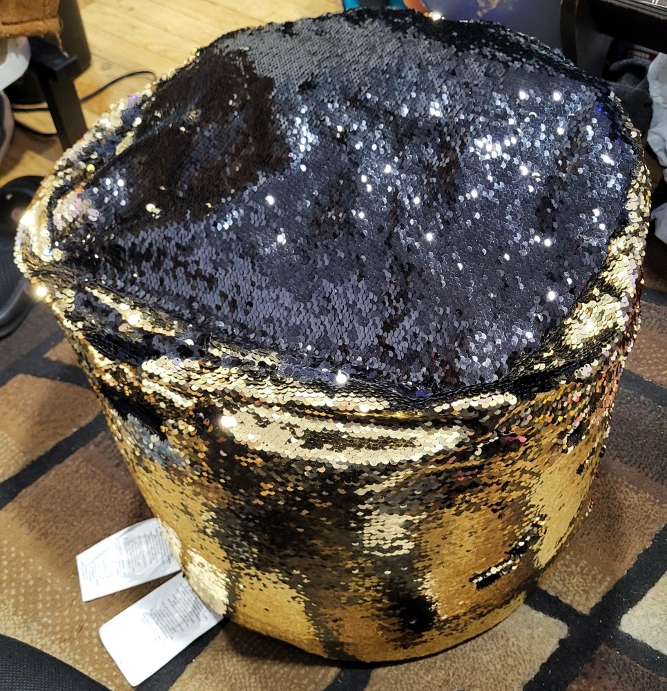 Black & Gold Sequin Pillow Ottoman