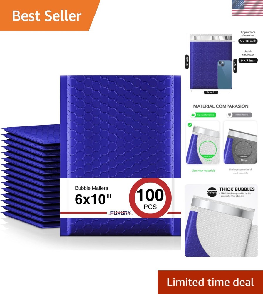 100 Pcs Royal Blue Bubble Mailers 6x10