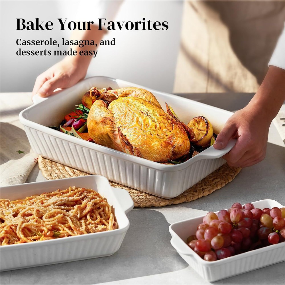 Oven Casserole, Baking Pan Set, Ceramic Bakeware 3-Piece Set