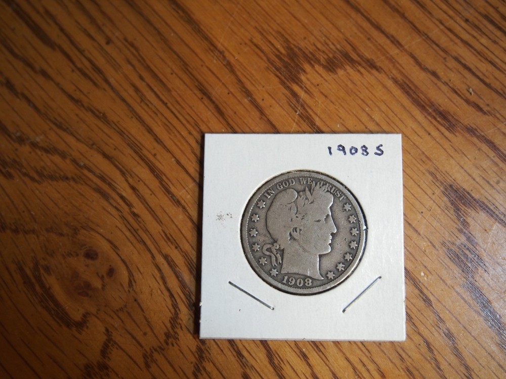 `1908 S Barber Half, good + condition, 90 % silver