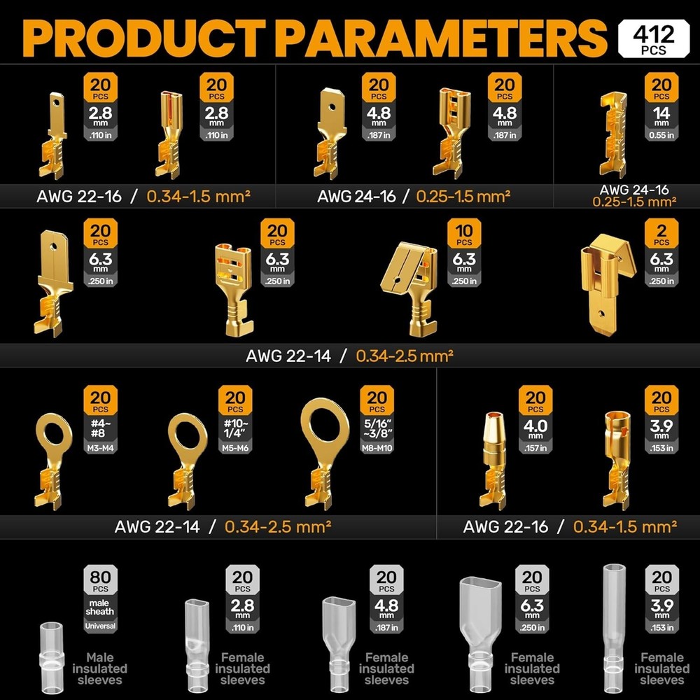 Crimping Tool Kit with 14 Sizes Terminals
