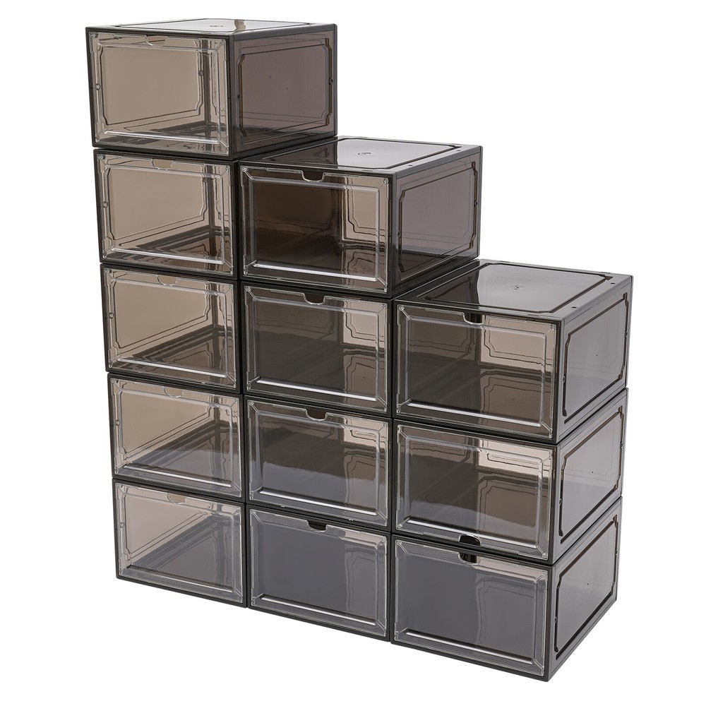 12pc Stackable Shoe Box Transparent-Front Door Open Acrylic Shoe Display Cabinet