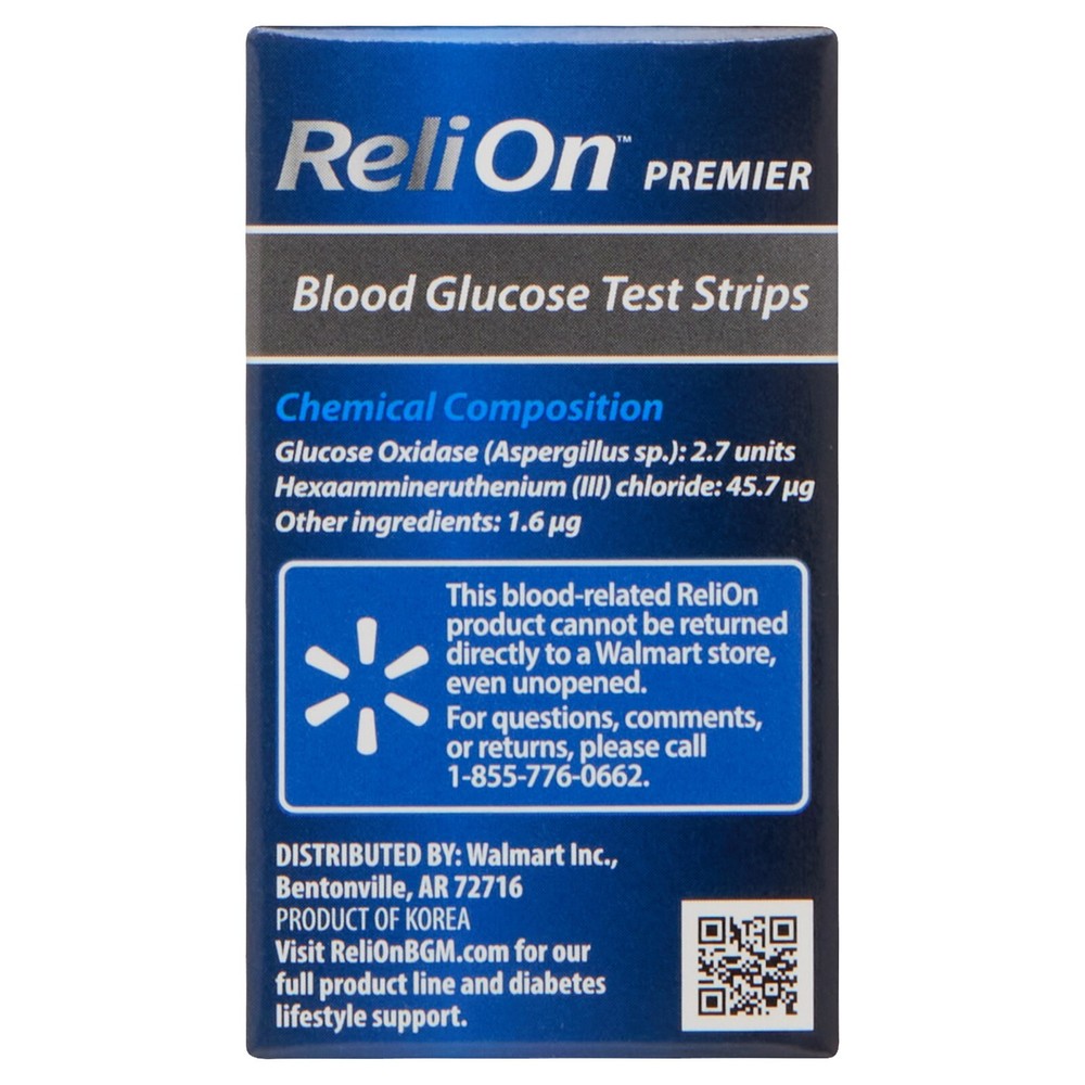 NEW ReliOn Premier Blood Glucose Test Strips, 100 Count