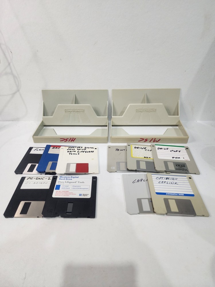 2 Computermate Floppy Disk Cases & 10 Misc 3.5 Floppy Disks