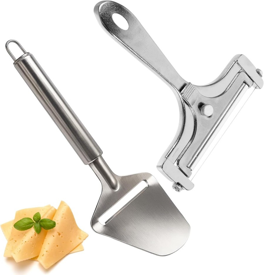 2 PACK Stainless Steel Cheese Slicer - Adjustable Thickness Grey for Kitchen#*/
