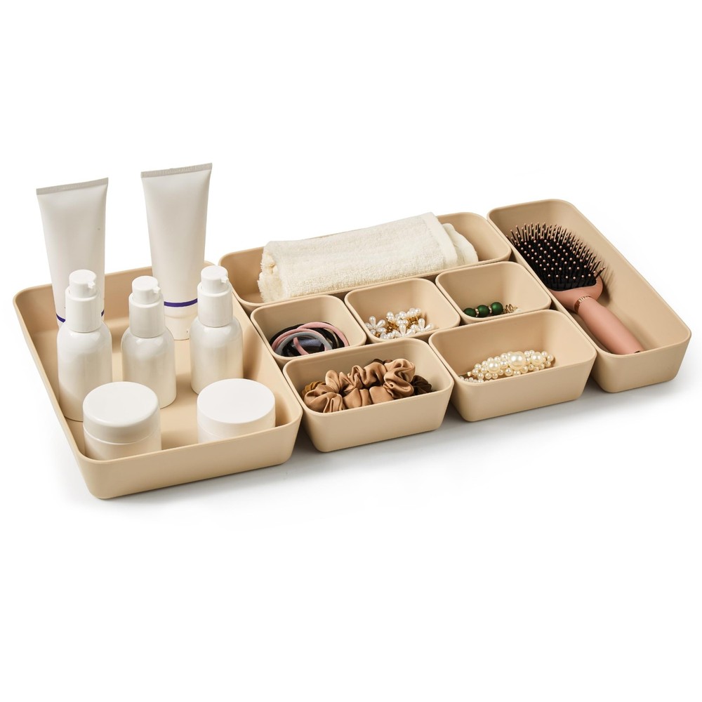 ISSEVE 8Pcs Nesting Silicone Drawer Organizer Trays, 4 Size Versatile Vanity ...