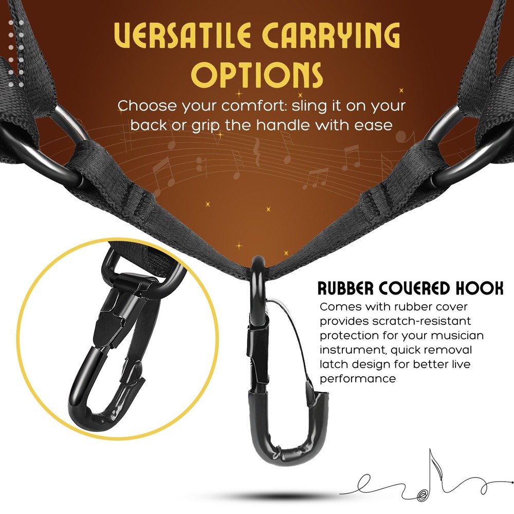 Professional Saxophone Shoulder Strap w/ Adjustable Chest Harness Design, Black