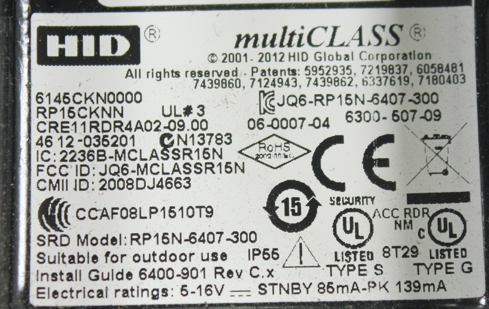 HID multiCLASS Wall Switch Reader 6145CKN0000-No Mounting