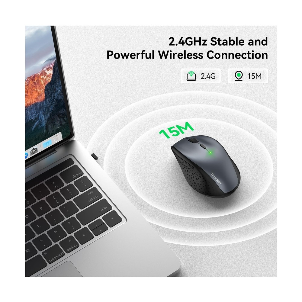 TECKNET Wireless Mouse, 2.4G USB Computer Mouse with 6-Level Adjustable 4800 ...