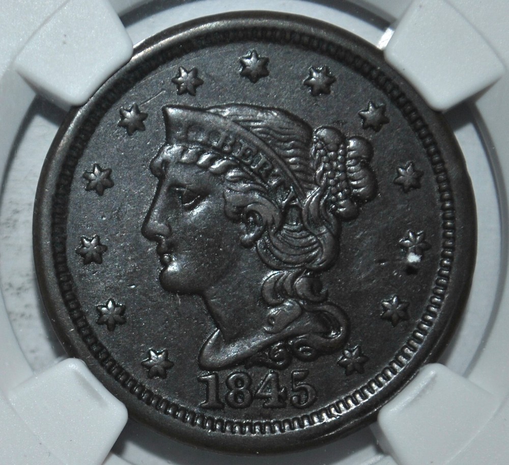 1845  Large Cent NGC AU Details