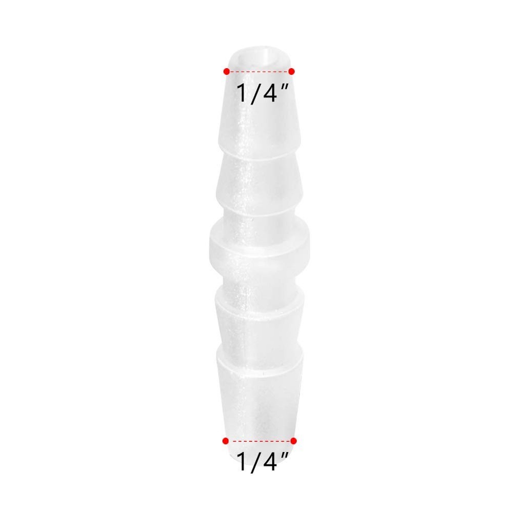 Quickun Plastic Hose Barb Fitting, 1/4" x Barbed Splicer 1/4, White