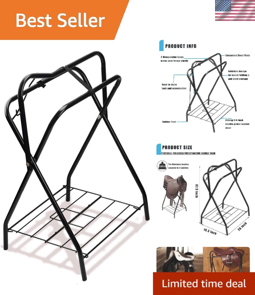 Versatile Saddle Stand for Riders - Folding Black Rack for All Saddle Types