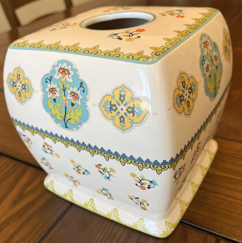 Creative Bath Sasha Ceramic Tissue Box Cover Cube Boho Floral