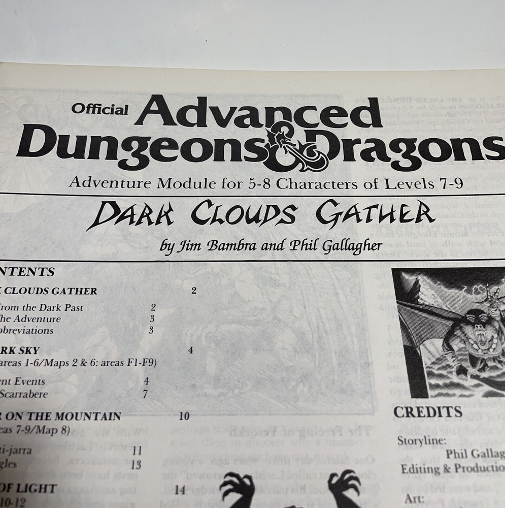 Dark Clouds Gather Advanced Dungeons And Dragons Module UK7 9151 1985 TSR