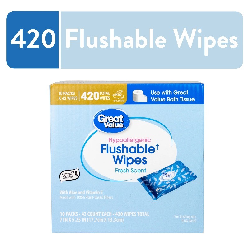 (3 pack) Great Value Fresh Scent Flushable Wipes, 10 Resealable Packs