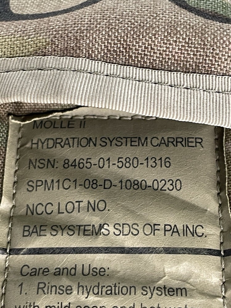 USGI OCP Multicam Molle II 3L/100oz Hydration System Carrier w/ Bladder *NO CAP