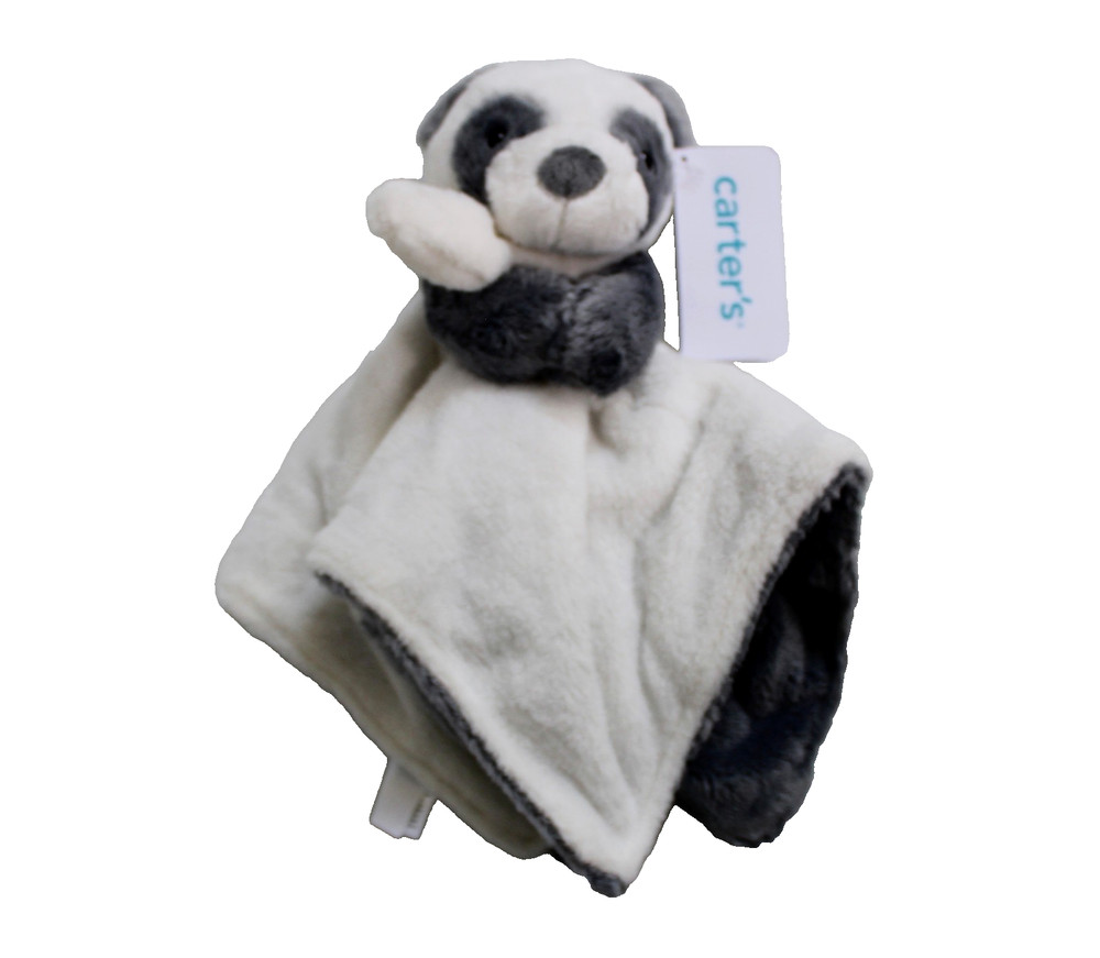 Carter's White Gray Bear Cuddle Lovey Plush Security Blanket Blankie 14"