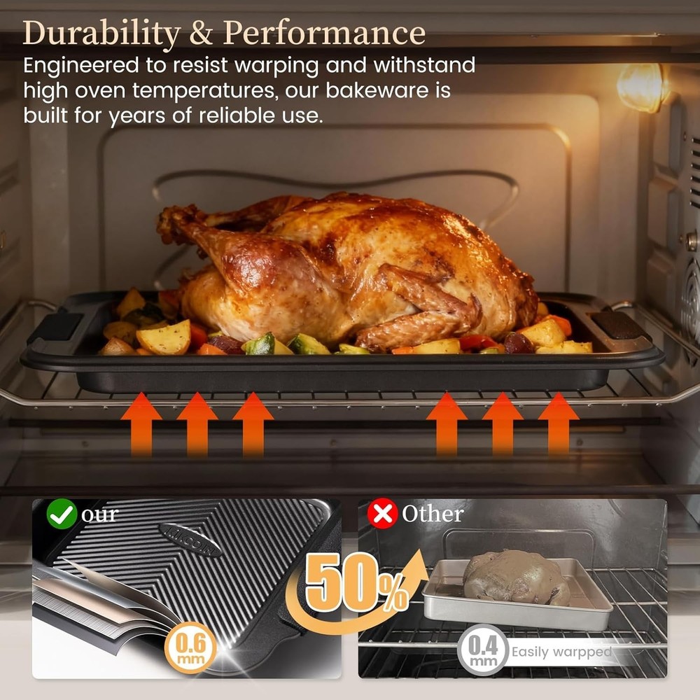 25 PCS Stackable Baking Pans Set Non-stick Bakeware Sets W/ Silicone Handles