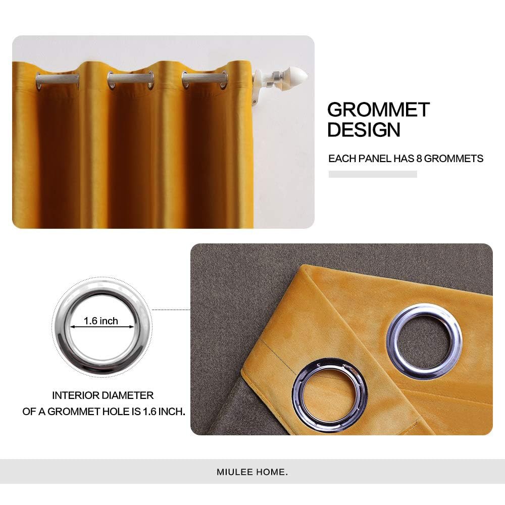 MIULEE 2 Panels Blackout Velvet Curtains Solid Soft Grommet Mustard Yellow
