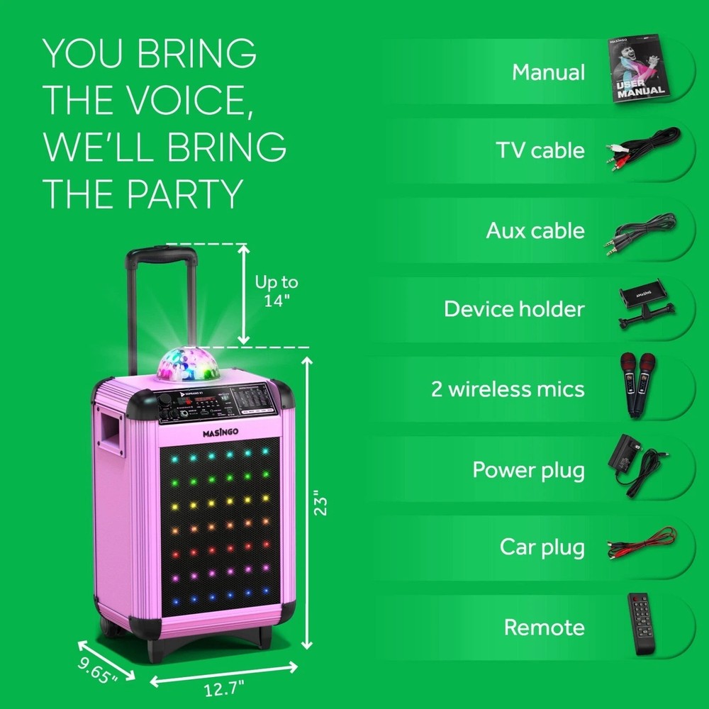 Portable Karaoke Machine Microphones Speaker Disco Ball Bluetooth Singing System