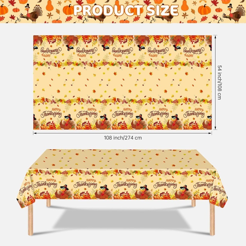 Happy Thanksgiving Tablecloth 2 Pack Disposable Plastic Rectangle Table Cover