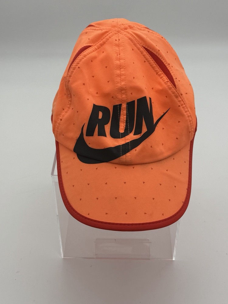 Nike Featherlight RUN Dri-Fit Hat Orange Triangle Pattern Adjustable Running Cap
