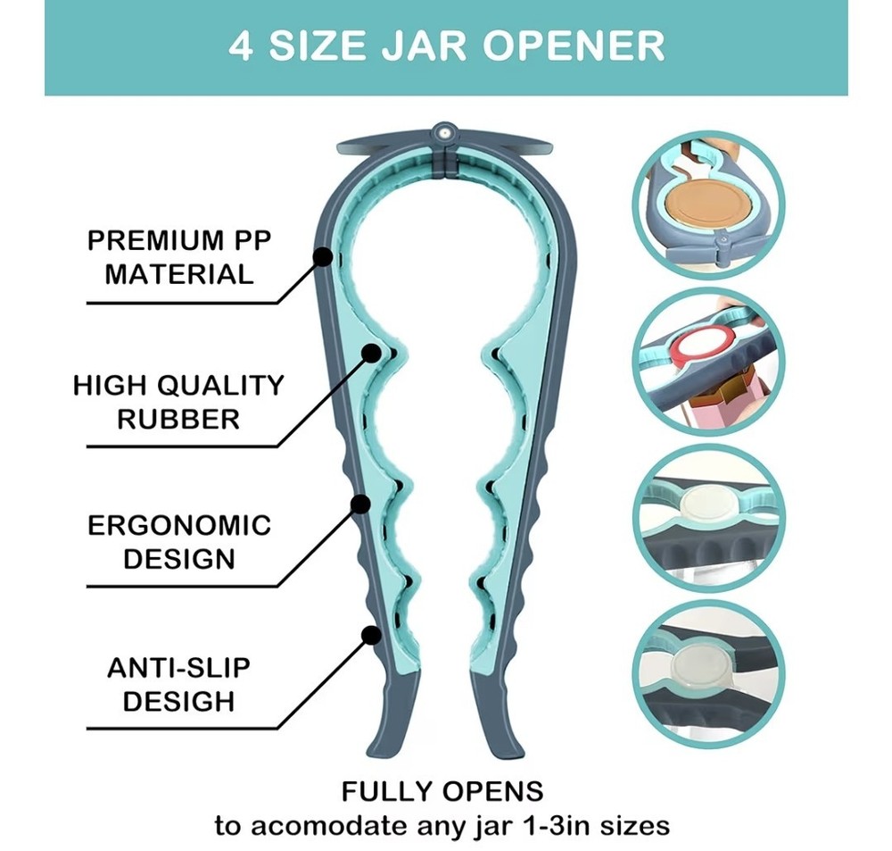Jar Opener for Weak Hands, Seniors with Arthritis, 5 in 1 Multi Function Bottle