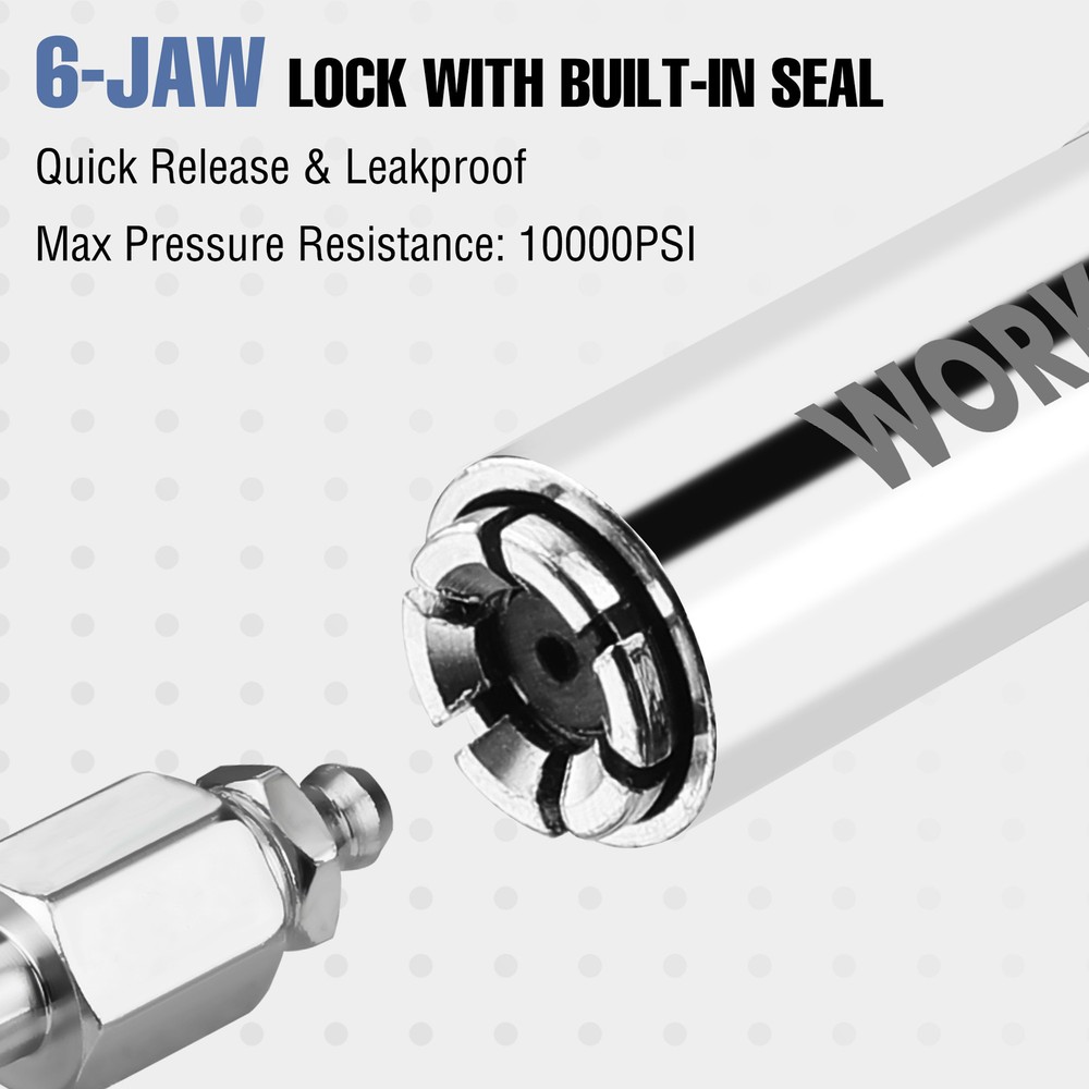 WORKPRO Grease Gun Coupler, Heavy Duty Quick Release Grease Gun Tip 10000PSI