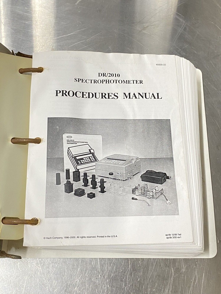 Hach Dr/2010 Spectrophotometer Handbook - Users Manual / Guide / Instructions
